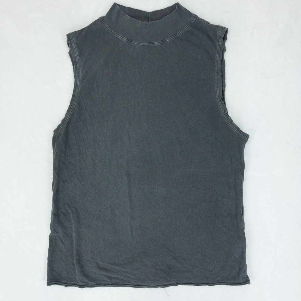 We The Free Tank Top Womens XL Gray Mock Neck Raw Edge Sleeveless 100% Cotton